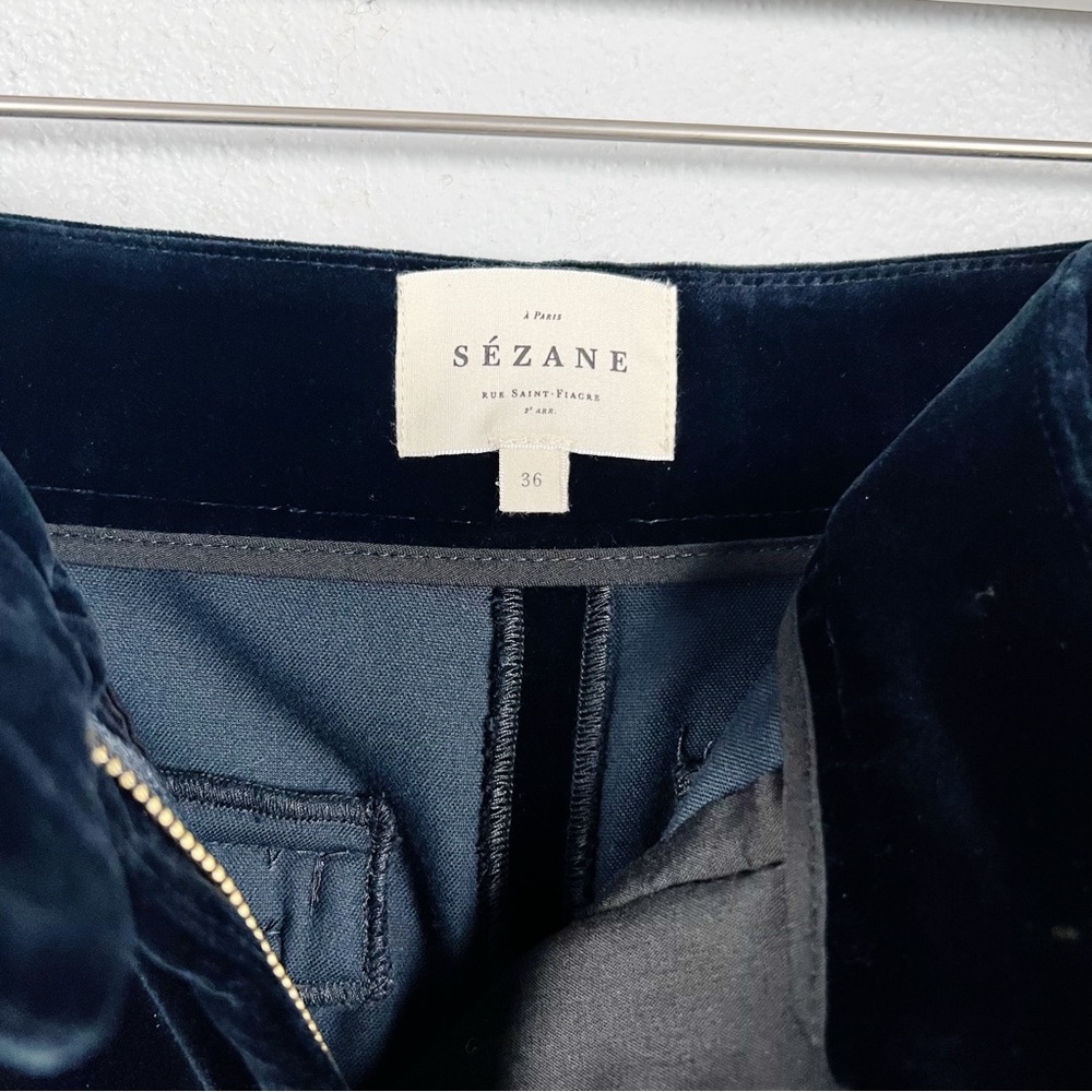 Sezane Velvet Florentine Straight Leg Trousers in Deep Navy Size 4 - Picture 8 of 11